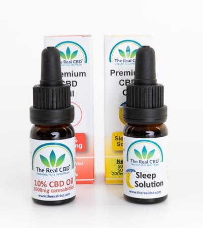 10% CBD oil and 10% Sleep Solution bottles - The Real CBD Brand