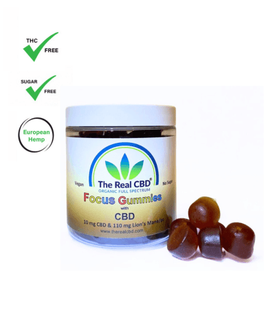Focus gummies à côté d'un pot de 60 pièces
